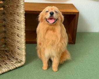 Custom Golden Retriever Felted Sculpture Handmade Wool Felt Dog Portrait Realistic Pet Memorial Xmas Thanksgiving Gift 3D Figurine Keepsake