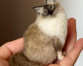 Figura de gato de fieltro personalizada – Retrato realista de lana de mascota, recuerdo para la pérdida de un gato (Navidad, Acción de Gracias)