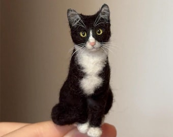 Gato personalizado de fieltro agujado – Escultura de peluche de gato hecha a mano para un recuerdo, cumpleaños, Navidad o Día de Acción de Gracias