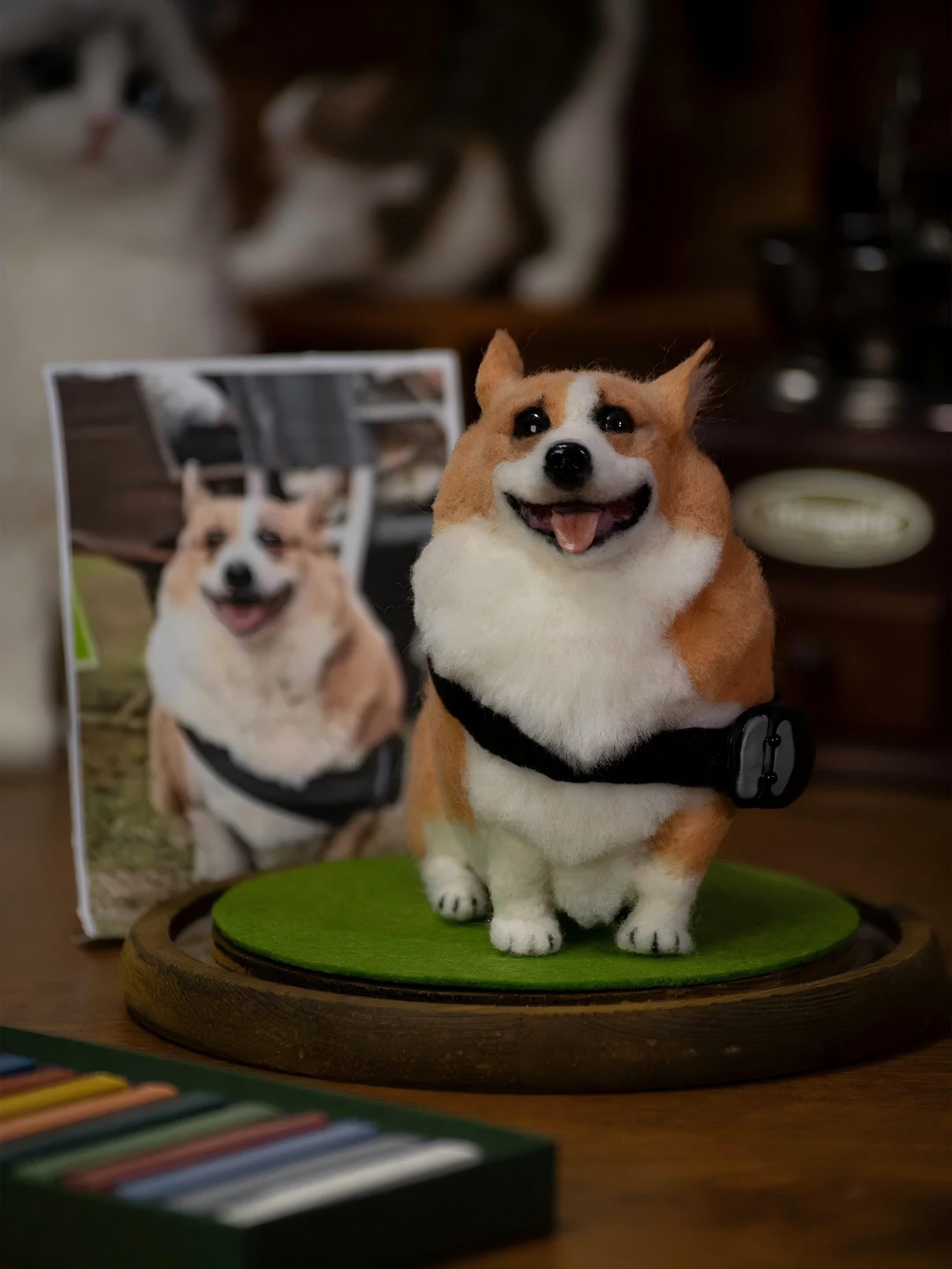 Custom Felted Wool Corgi Memorial Sculpture: Personalized Pet Portrait
