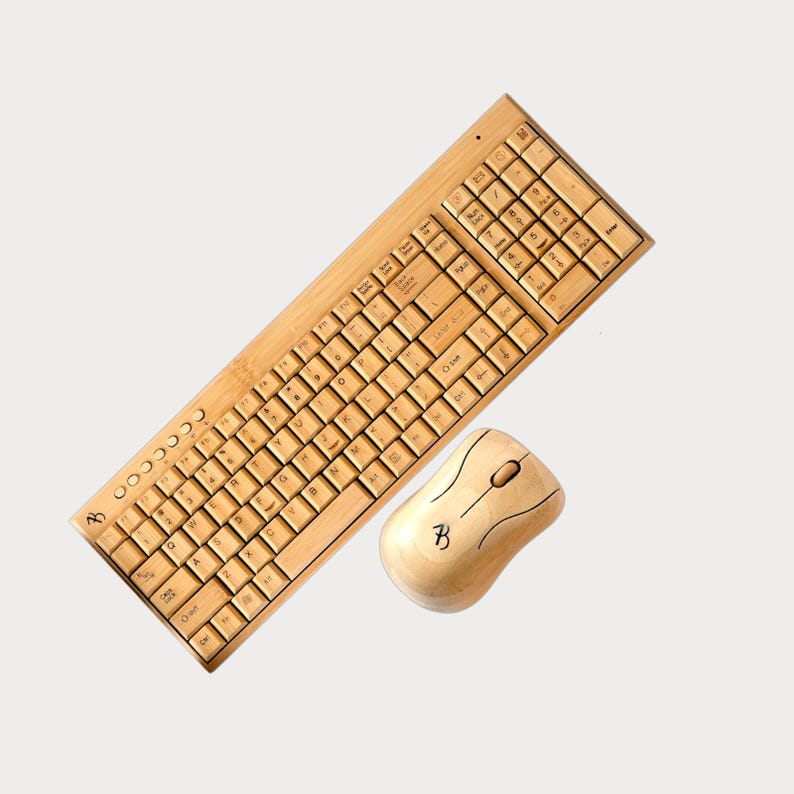 Bamboo Wireless Keyboard Mouse Set, Eco-friendly Minimalist Computer ...