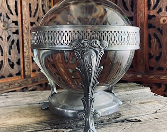 Vintage Silver Floral Crystal Ball Stand: Ornate Altar Decor