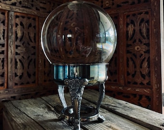 Vintage Crystal Ball Stand • Silver Footed Display Base • Ornate Sphere Holder for Gazing Balls, Altars, Witchcraft Decor