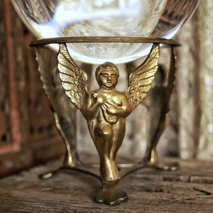 SUPPORT ANGE EN LAITON Porte-sphère en cristal Boule de diseuse de bonne aventure métaphysique Présentoir élégant Base solide