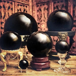 SFERA DI OSSIDIANA NERA Grande sfera di cristallo da 200 mm • Sfera divinatoria per divinazione, decorazione per altare, forniture per stregoneria, regalo metafisico