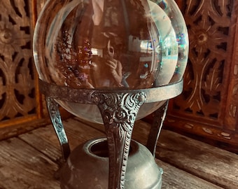 Vintage Crystal Ball Stand • Silver Footed Display Base • Ornate Sphere Holder for Gazing Balls, Altars, Witchcraft Decor
