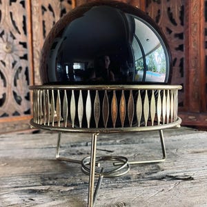 Vintage Cut Out Crystal Ball Stand • Gold Tone Footed Display Base • Ornate Sphere Holder for Gazing Balls, Altars, Witchcraft Decor