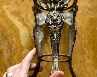 Vintage Brass Angel Lute Playing Cherub Orb Crystal Ball • Brass Display • Ornate Sphere Holder Gazing Balls, Altars, Angel Decor