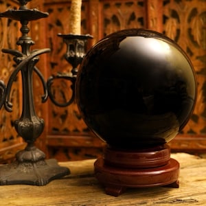 SFERA DI OSSIDIANA NERA Grande cristallo di osservazione, sfera magica divinatoria, sfera metafisica della cartomante, strumento psichico di meditazione divinatoria