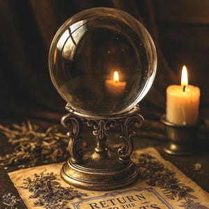 Large Crystal Ball WITH WOODEN STAND • Gazing Ball for Scrying, Witchcraft Supplies, Metaphysical Gift