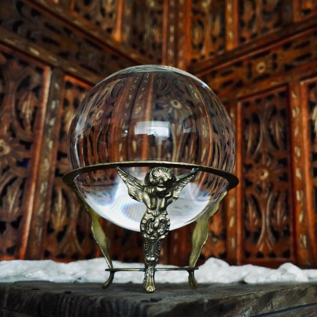Warmhm 1 set kristallen bol, glazen bol, heldere kristallen bol, glazen bol met standaard, kristalhouder, kristallen kogelstandaard van metaal, 3D ijzer, decoratieve bol, huishouden