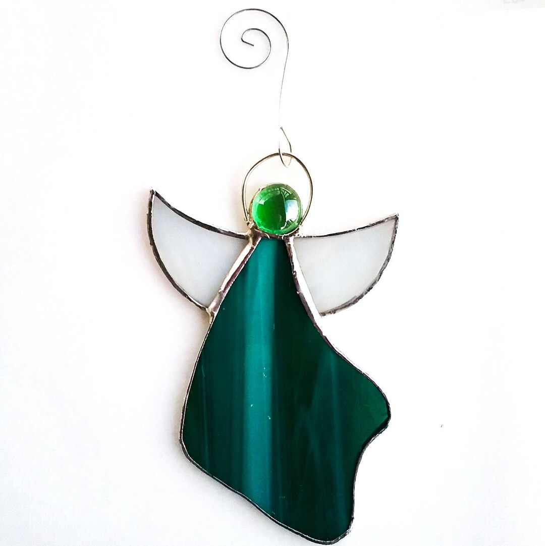 Custom Green Angel Stained Glass Suncatcher Personalizable Etsy
