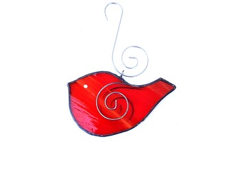 Red Bird Stained Glass Suncatcher, Christmas Ornament, WIndow Hanging, Communion Gift, Birthday, Baptism Gift