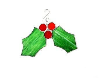 Large CUSTOM Stained Glass Mistletoe Christmas Ornament Suncatcher/Mistletoe Hanging/Gift for Him Her/Christmas/Xmas/Holly