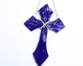 Stained Glass Purple Cross Suncatcher, Cross Suncatcher, Easter Cross, Home Decor