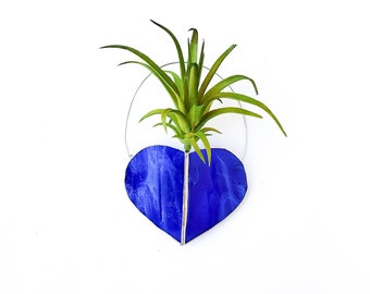 Handmade Blue Stained Glass Heart Plant Holder Suncatcher, Window Hanging, Home Decor, Gift Idea, Wall Hanging, Secret Sister/Pal Gift