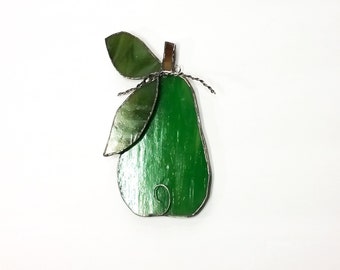 Handmade 3D Life-Sized Stained Glass Pear Suncatcher, Fruit Suncatcher, Kitchen Decor, Gift Idea