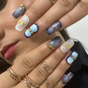 Blue & Gold Glam Press-Ons