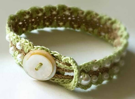 Mint Pearls Bracelet Original Thread Crochet Pattern