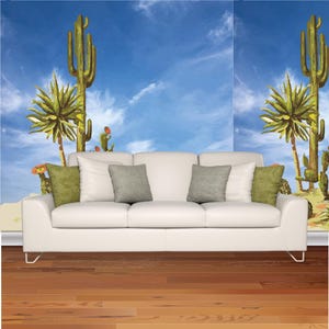 Carta da parati Saguaro Cactus Against Blue Sky – Carta da parati decorativa ispirata al deserto, carta da parati unica, carta da parati fantastica