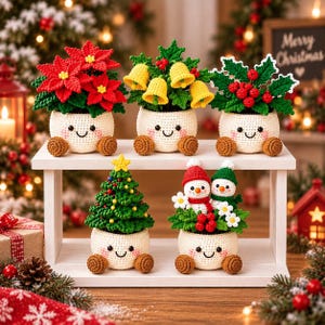 Christmas Flower Pot 2026, Handmade Crochet Christmas Flower Pot | Cute Desk - Home Decor | Relaxing Gift for Mom & Girlfriend, Holiday Gift