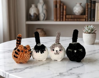 Llavero de gato adorable tejido a crochet, llavero de gato amigurumi mini tejido a mano, llavero adorable, peluche de gato tejido a crochet, regalos adorables