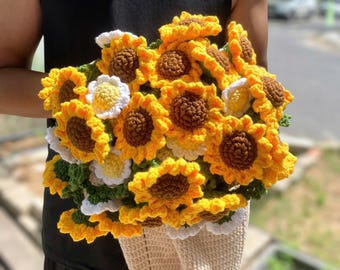 Crochet Sunflower Bouquet Blanket, Handmade Crochet Flower Bouquet Blanket, Wedding Gift, Soft Blanket, Crochet Blanket, Christmas Gifts