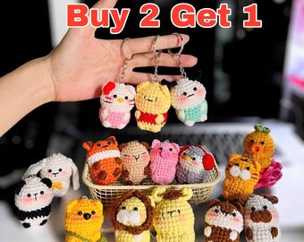 Cute Crochet Animal Keychains, Handmade Amigurumi Plush Bag Charms, Tiny Stuffed Animal Gifts,  Crochet Keychain, Christmas Gift,Buy 2 Get 1