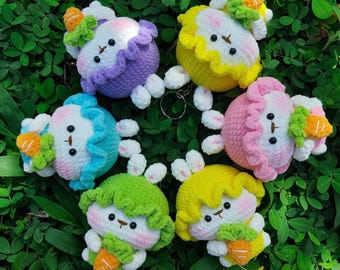 Crochet Cute Bunny Keychain, Bunny Wear Hat Keychain, Bunny  w carrot keychain, Fruit Hat, Crochet Animal, Cute keychain, Christmas Gifts