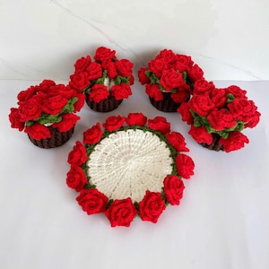 Posavasos de flores de ganchillo hecho a mano, manta de ramo de flores de ganchillo, ramo de flores de ganchillo, regalo para ella, posavasos de ganchillo, regalo para el Día de la Madre