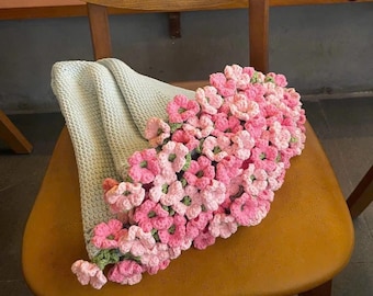 ブーケブランケット、かぎ針編みフラワーブランケット、ハンドメイドの