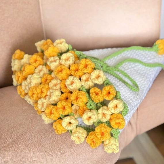 かぎ針編みの花束ブランケット、手作りのかぎ針編みのバラの花束