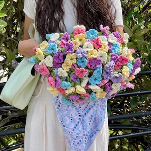 Handmade Crochet Flower Bouquet Blanket, Crochet Flower Bouquet Blanket, Soft Blanket, Mother’s Day Gift, Valentine’s Day Gift, Wedding Gift