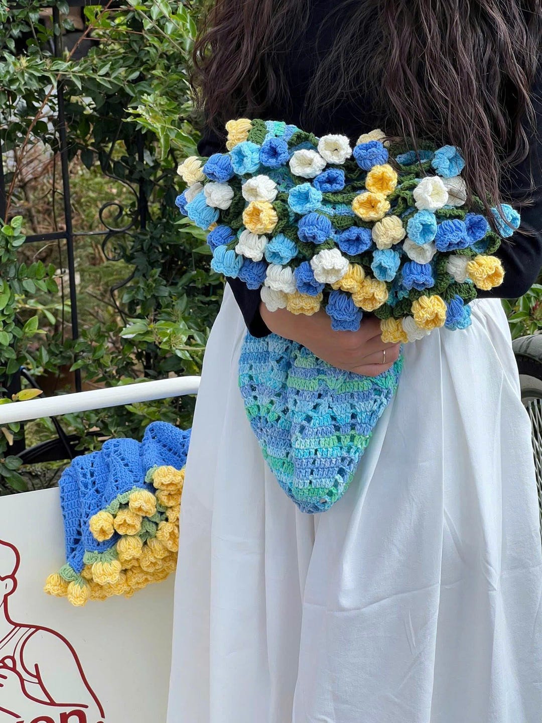 Crochet Flower Bouquet Blanket, Handmade Crochet Rose Bouquet