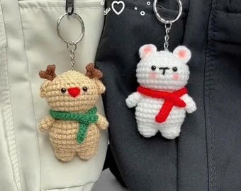 Cute Christmas Bear Keychain – Amigurumi Plush Ornament, Cute Gift, cute bear, crochet couple keychain, Christmas gifts