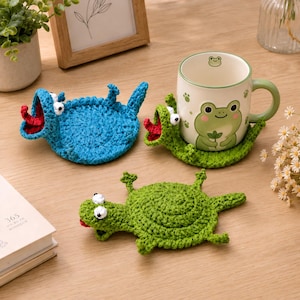 Mug tapis écureuil et lézard au crochet, sous-verres animaux au crochet, porte-gobelet Amigurumi, crochet porte-gobelet animaux, sous-verres tortue et oie