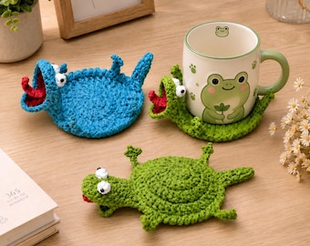 Sottobicchiere all'uncinetto con scoiattolo e lucertola, sottobicchieri all'uncinetto con animali, portabicchiere amigurumi, portabicchiere all'uncinetto con animali, sottobicchieri a forma di tartaruga, anatra e oca