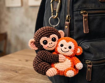Handmade Punch Monkey Keychain, Crochet Punch Monkey Keychain, Amigurumi Monkey, Mother's Day Gift, Cute Handmade Gift