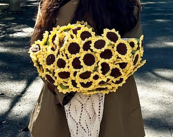Handmade Crochet Flower Bouquet Blanket, Crochet Sunflower Bouquet Blanket, Wedding Gift, Soft Blanket, Crochet Blanket, Christmas Gifts