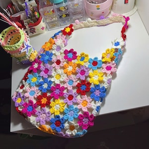 Crochet Flower Shoulder Bag: Handmade Boho Tote, Flower tote bag, Christmas Gifts