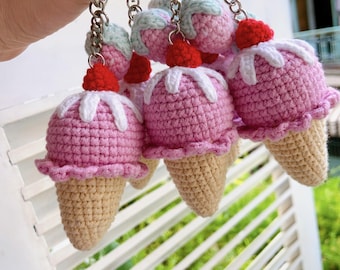Handmade Crochet Ice Cream Keychain – Cute Ice Cream Bag Charm, Fun Summer Accessory, Perfect Gift for Ice Cream Lovers