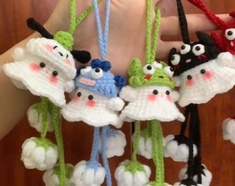 Crochet Halloween Cute Ghost Car Mirror Hanging, Cute Car Decor, Halloween Car Accessories, Halloween Gift Idea, Handmade Halloween Ornament