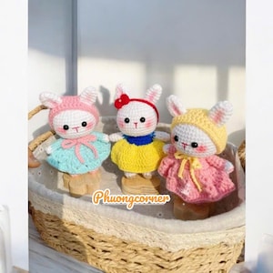 Handmade Crochet Bunny Keychain, Cute Rabbit Plush Keyring with Dress, Handmade Gifts, Handmade crochet Keychain, Buy 2 Get 1, Easter day