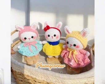 Handmade Crochet Bunny Keychain, Cute Rabbit Plush Keyring with Dress, Handmade Gifts, Handmade crochet Keychain, Buy 2 Get 1, Easter day