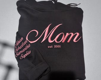 Custom Embroidered Mom Sweatshirt | Personalized Est. Year, Kids Names