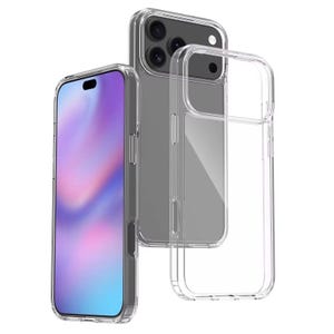 May include: Clear protective phone cases. The image shows three clear phone cases, one with a phone inside, one empty case, and one with the back of a phone inside. The cases are made of transparent plastic and have a sleek, modern design.