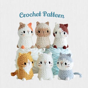 No-sew 6in1 Kawaii Cat Amigurumi Crochet Pattern Bundle, Digital PDF files in English Deutsch Français Español Português