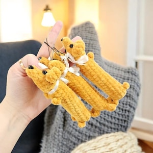 Crochet pattern Dachshund keychain Amigurumi tutorial PDF in English, Crochet Dachshund Dog pattern
