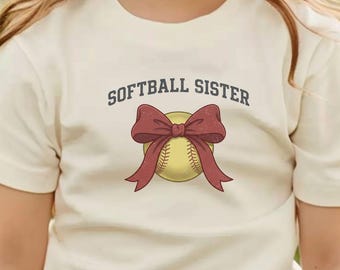 Softball Sister Youth Tee | Softball Ball with Bow, Sports Sibling Shirt