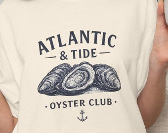 Atlantic & Tide Oyster Club T-Shirt | Vintage Oyster Shirt | Coastal Aesthetic | Nautical Beach Tee | Seafood Lover Gift